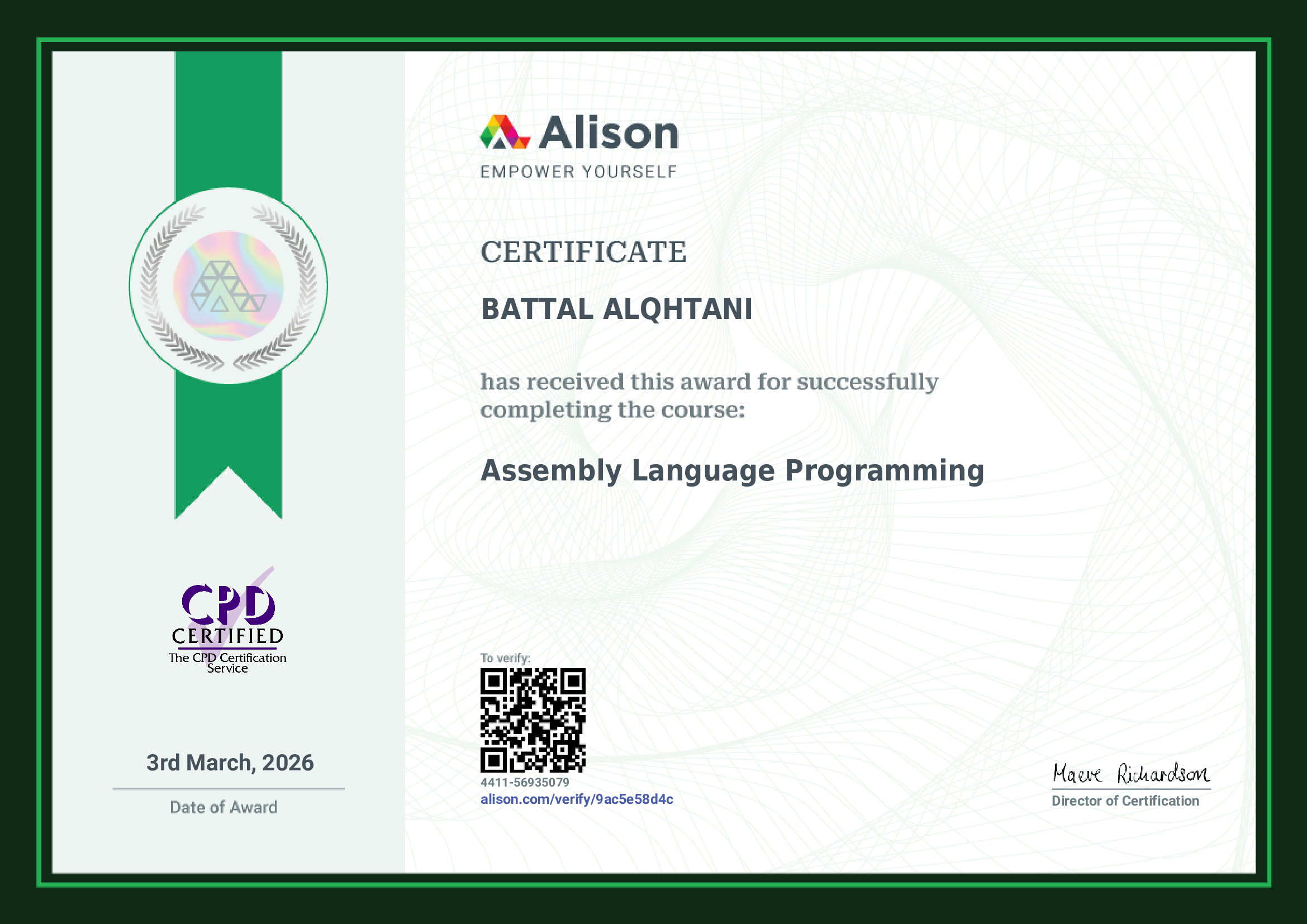 Assembly Certificate